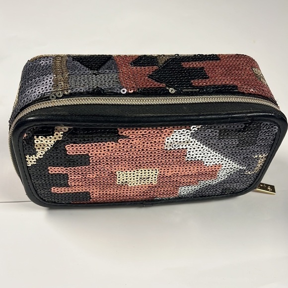 Tarte Sequin Rose Gold Black Box Structured Zip Around Cosmetic Case - Picture 6 of 7